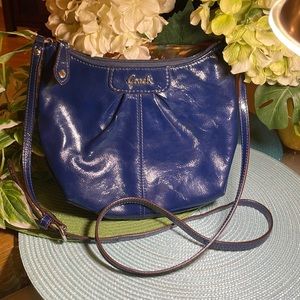 Coach Blue Pebbled Patent Leather Shoulder Bag